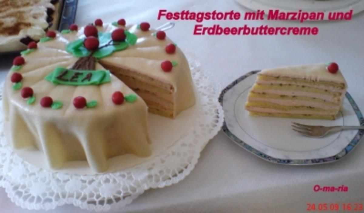Kuchen  Festtagstorte mit Erdbeerbuttercrem und Marzipan - Rezept - Bild Nr. 7