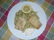 Seelachs auf Kräuter - Zitronennudeln mit Meerrettichcreme - Rezept