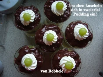 Rezept: Dessert: Trauben kuscheln sich in zweierlei Pudding ein! Dessert: Trauben kuscheln sich in zweierlei Pudding ein! - Rezept
