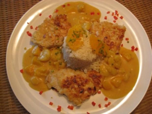 Truthahn - Putenschnitzel im Mandelkleid mit einer Currysauce - Rezept ...