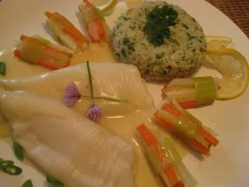 Rezept: Schollenfilet mit einer leichten Senfsauce, Gemüsebündchen & Kräuterreis Bild Nr. 10 Schollenfilet mit einer leichten Senfsauce, Gemüsebündchen & Kräuterreis - Rezept - Bild Nr. 10