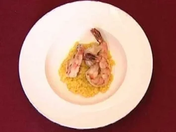 Rezept: Risotto Milanese mit fruchtig marinierten Scampi (Isabella Müller-Reinhardt) Risotto Milanese mit fruchtig marinierten Scampi (Isabella Müller-Reinhardt) - Rezept