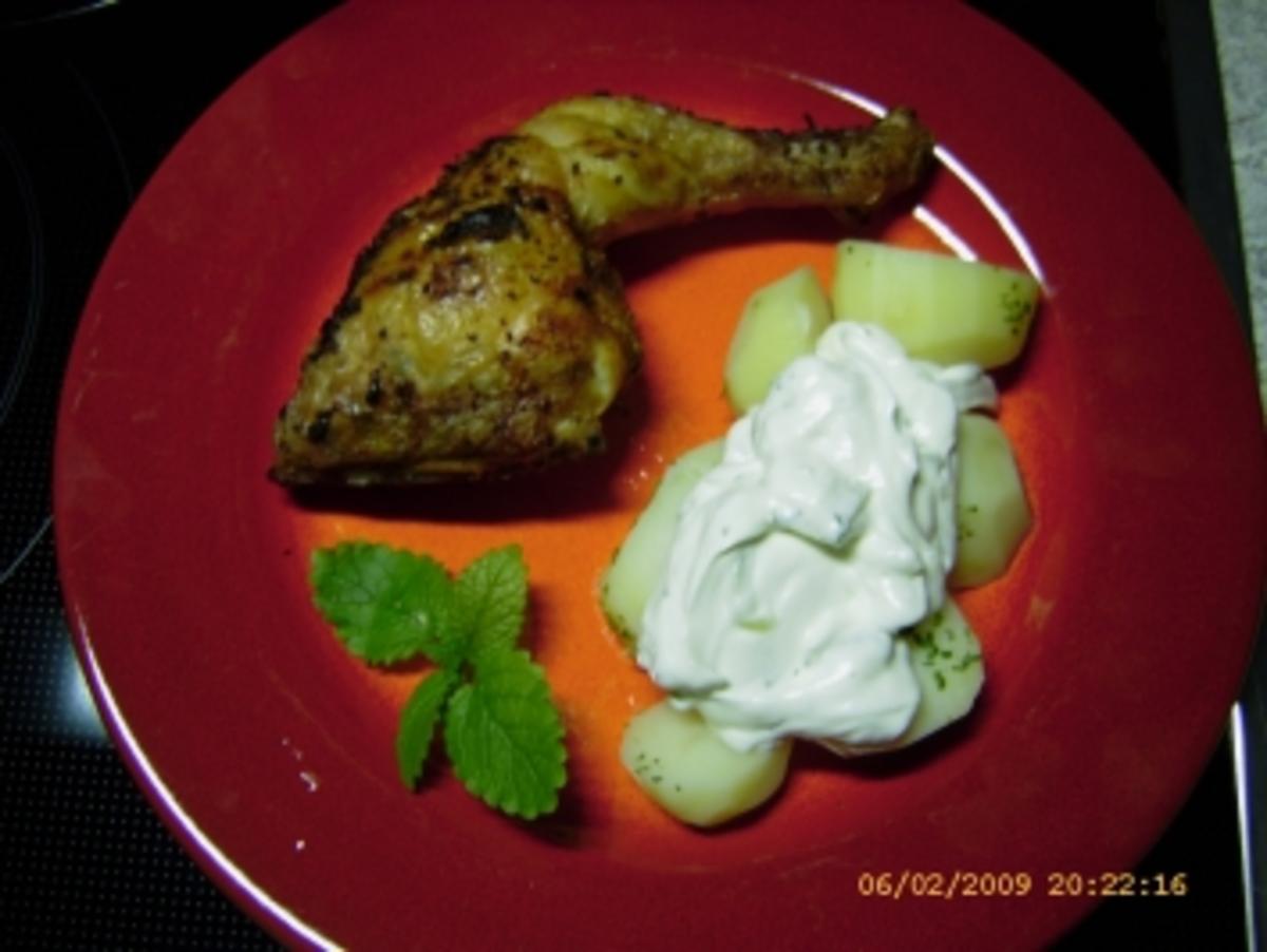 Hähnchenschenkel an Kartoffeln mit Quarkcreme - Rezept - Bild Nr. 6