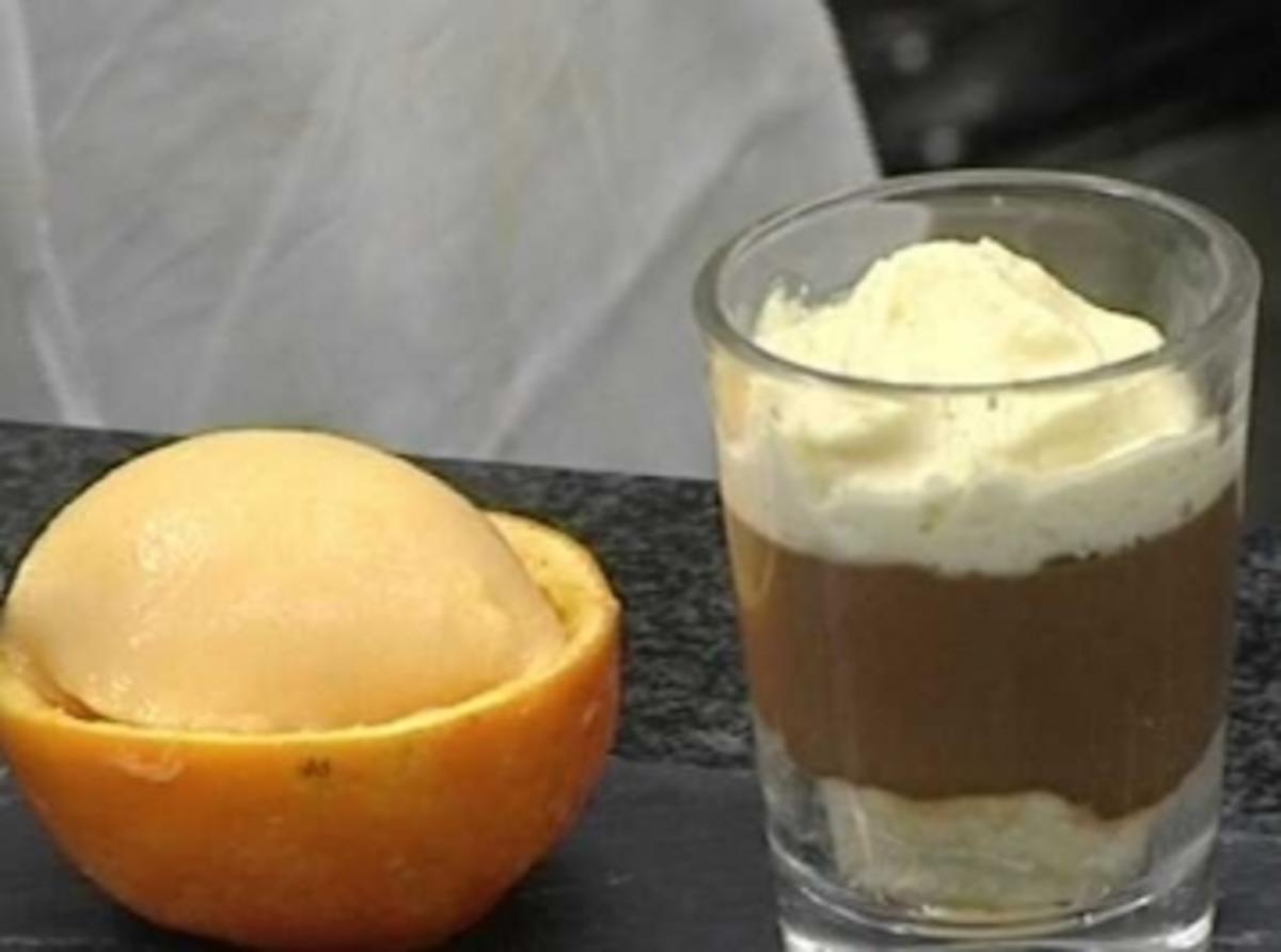Gefüllte Orangen mit Campari-Orangenschaum dazu Espressomousse - Rezept