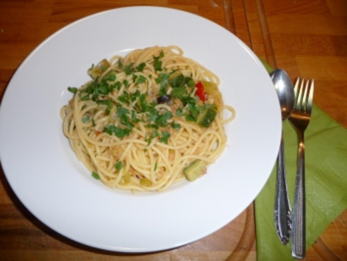 Spaghetti mit Zucchini und Thunfisch - Rezept