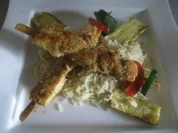Pangasiusspieße mir gegrillter zucchini - Rezept