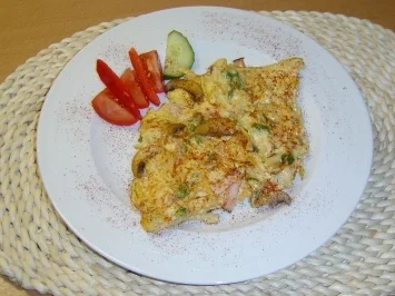 Nudelomelette mit Schinken - Rezept
