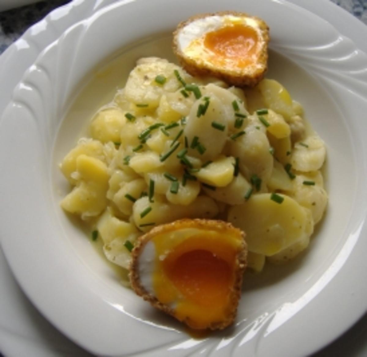 Fritierte Eier mit Spargel-Kartoffelsalat - Rezept