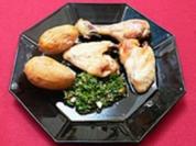 Rezept: Knoblauchhühnchen "Pollo al ajo y aceite con papas arrugadas y mojo verde" Knoblauchhühnchen "Pollo al ajo y aceite con papas arrugadas y mojo verde" - Rezept