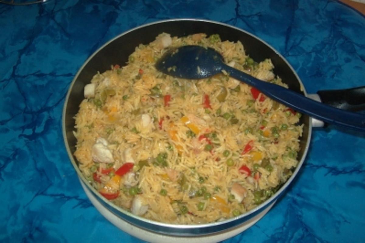 Bunte Paprika-Hähnchen-Pfanne mit Reis - Rezept