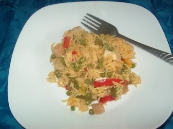 Bunte Paprika-Hähnchen-Pfanne mit Reis - Rezept