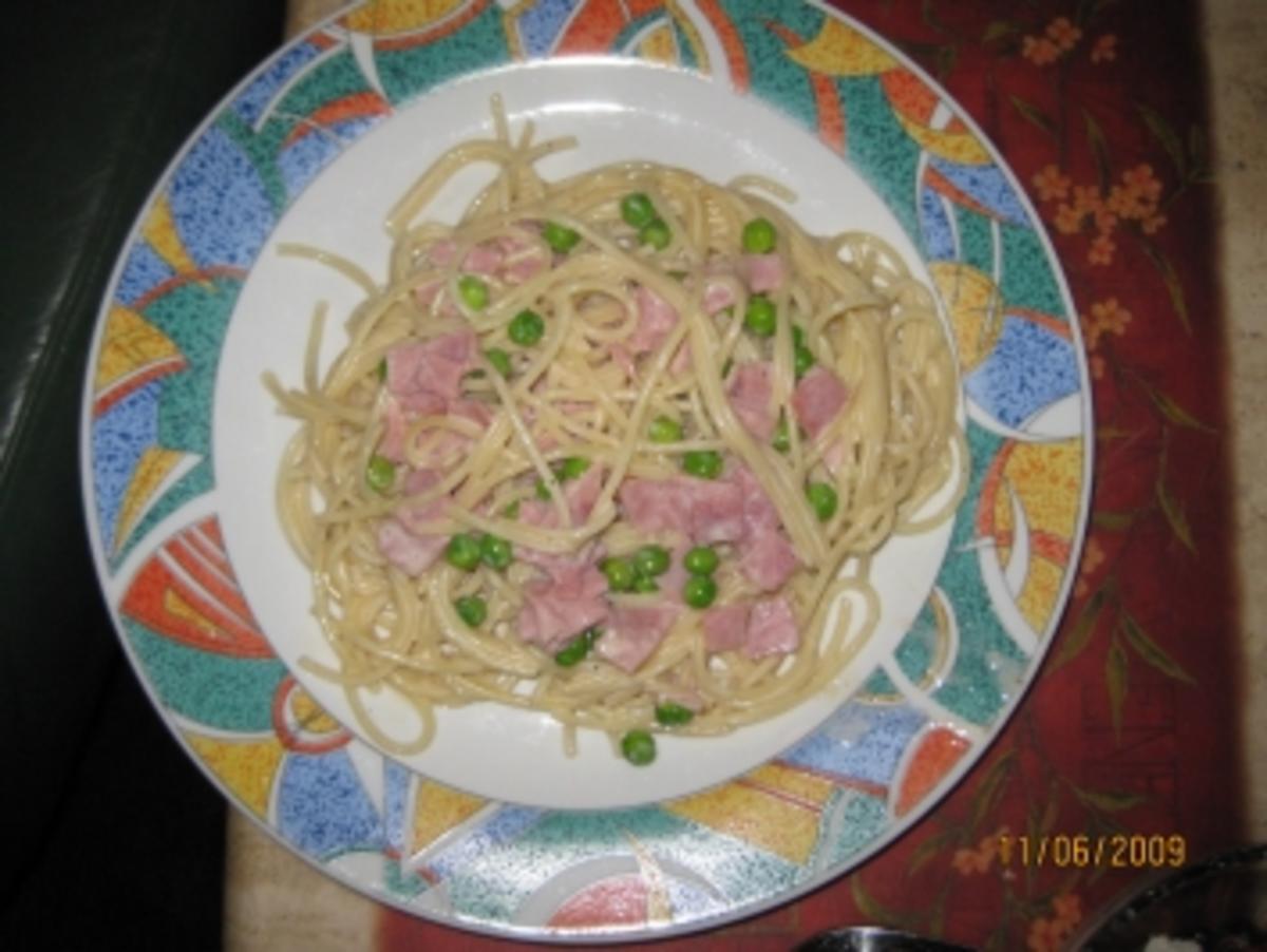 Spaghetti mit Kochschinken und Erbsen - Rezept