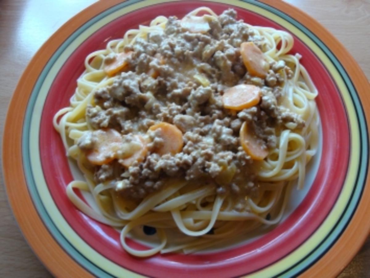 Spaghettini mit Hackfleisch Sahnesoße - Rezept