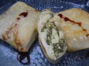 Rezept: Kabeljau im Reisblatt mit Spinat Kabeljau im Reisblatt mit Spinat - Rezept