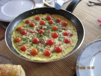 Herzhafte Eierpfanne mit Tomätchen - Rezept