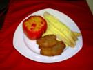 Schweinefilet-Schnitzelchen  an gefüllter Paprika mit Bulgur - Rezept