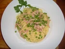 Spaghetti mit Erbsen und Schinken - Rezept