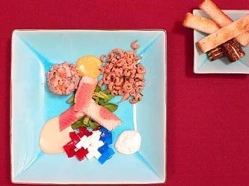 "Zeezicht" – Aal, Nordseekrabben und Matjestatar an dreierlei Soßen - Rezept