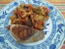 Auberginenpfanne mit Kritharaki, Tomaten und gegrilltem Schweinefilet - Rezept