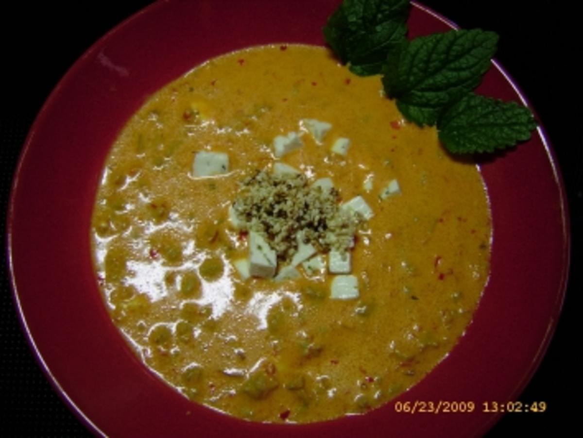 Auberginen - Paprika - Suppe mit Hackfleisch - Rezept