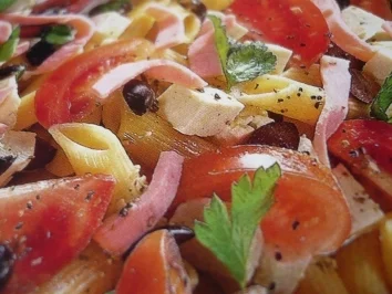 NUDELSALAT MIT SCHINKEN & MOZZARELLA - Rezept