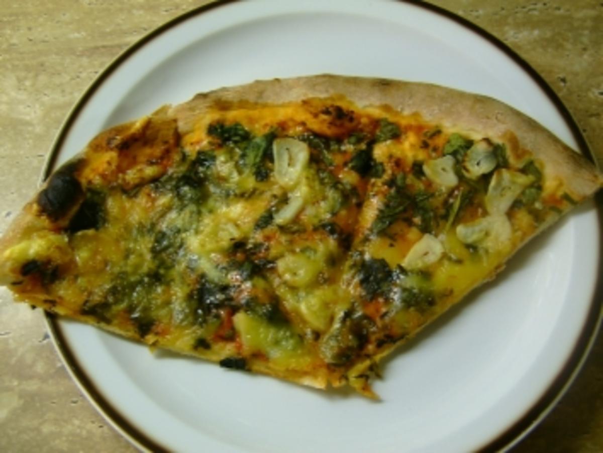 Pizza, Spinat/Knoblauch - Rezept