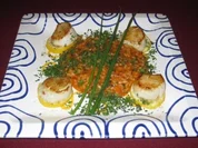 Gebratene Jakobsmuscheln mit Paprika-Risotto - Rezept