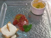 Apfelsoufflee an Rhabarberkompott und Mohneis - Rezept