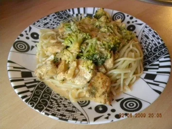 Rezept: Nudeln mit Cognac-Sahne-Soße und Broccoli Bild Nr. 2 Nudeln mit Cognac-Sahne-Soße und Broccoli - Rezept - Bild Nr. 2