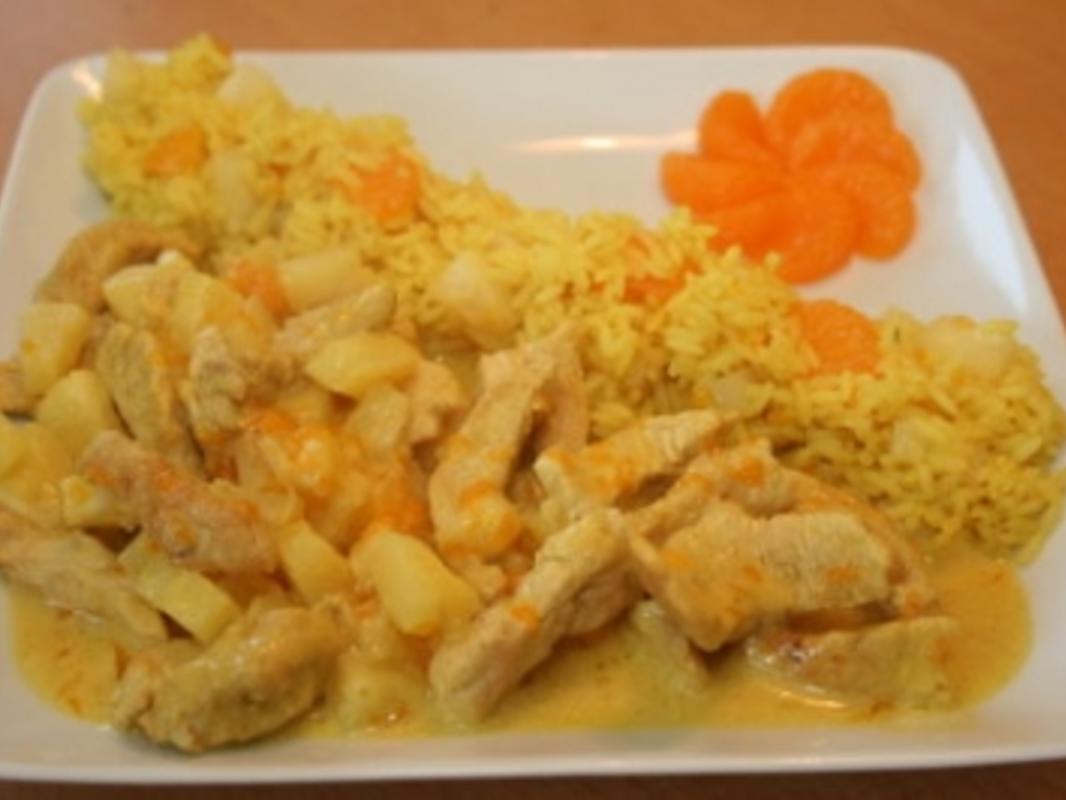 Curry Geschnetzeltes mit Ananas-Mandarinen Reis - Rezept - kochbar.de