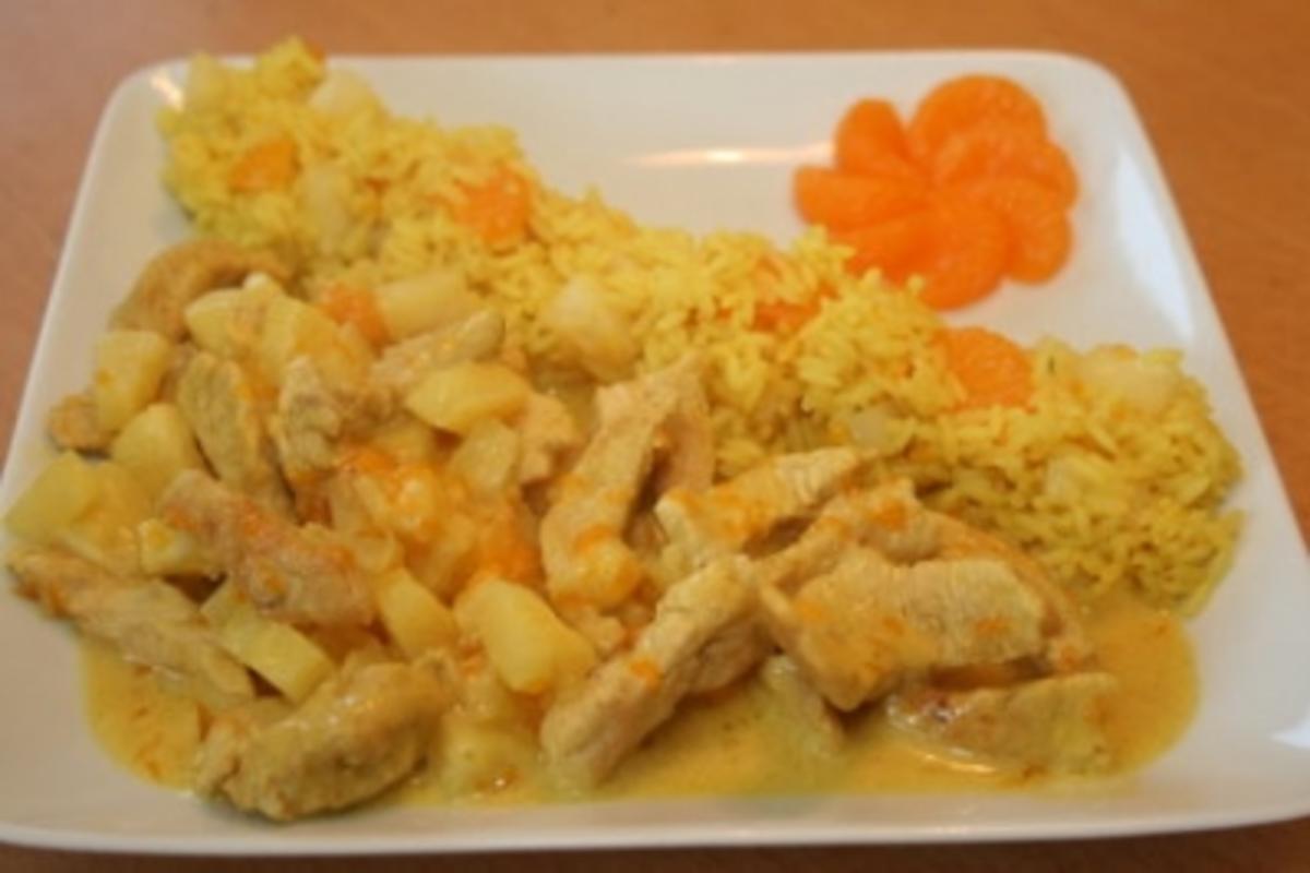 Bilder für Curry Geschnetzeltes mit Ananas-Mandarinen Reis - Rezept