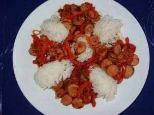 Würstchen-Gemüsegulasch mit Basmati-Reis - Rezept - Bild Nr. 5