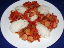 Würstchen-Gemüsegulasch mit Basmati-Reis - Rezept