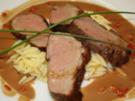 Entenbrust in Portweinsauce mit Nudelreis und Vanille-Ingwer-Möhrchen - Rezept