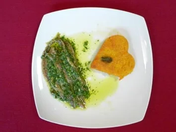 Rezept: Acciughe al verde Sardellen in Kräuter-Soße aus Piemont mit Polentaherzchen Acciughe al verde Sardellen in Kräuter-Soße aus Piemont mit Polentaherzchen - Rezept