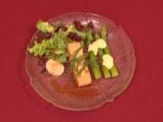 Lachsfilets in Ahornbeize mit grünen Spargelspitzen und Jacobsmuscheln (Bill Mockridge) - Rezept