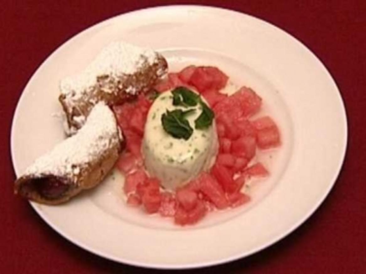 Melone auf Zitronen-Basilikum-Sorbet mit Cannoli Siciliani (Thomas ...