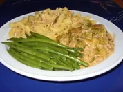 Rezept: Rahmschnitzel mit Prinzessbohnen und Nudeln Rahmschnitzel mit Prinzessbohnen und Nudeln - Rezept