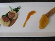 Gebratene Étouffé-Taubenbrust mit Blumenkohl-Mandelpüree - Rezept