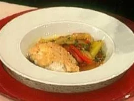 Rezept: Baramundi mit Garnelenkruste und Escabeche Gemüse a la Kleeberg Baramundi mit Garnelenkruste und Escabeche Gemüse a la Kleeberg - Rezept