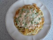 Lachs - Erbsen Soße zu Spaghetti - Rezept