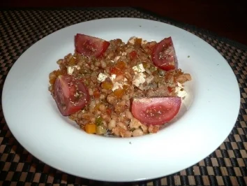 Rezept: Buntes Gemüsepfännchen mit Tomatensoße und Ebly Buntes Gemüsepfännchen mit Tomatensoße und Ebly - Rezept