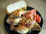 Rezept: Meine Hähnchenschenkel aus dem Backofen Mit Tomatensalat und türk. Weißbrot Meine Hähnchenschenkel aus dem Backofen Mit Tomatensalat und türk. Weißbrot - Rezept