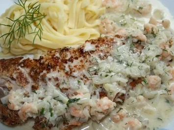 Rezept: Rotbarschfilet in Krabben - Sahne - Sauce Rotbarschfilet in Krabben - Sahne - Sauce - Rezept