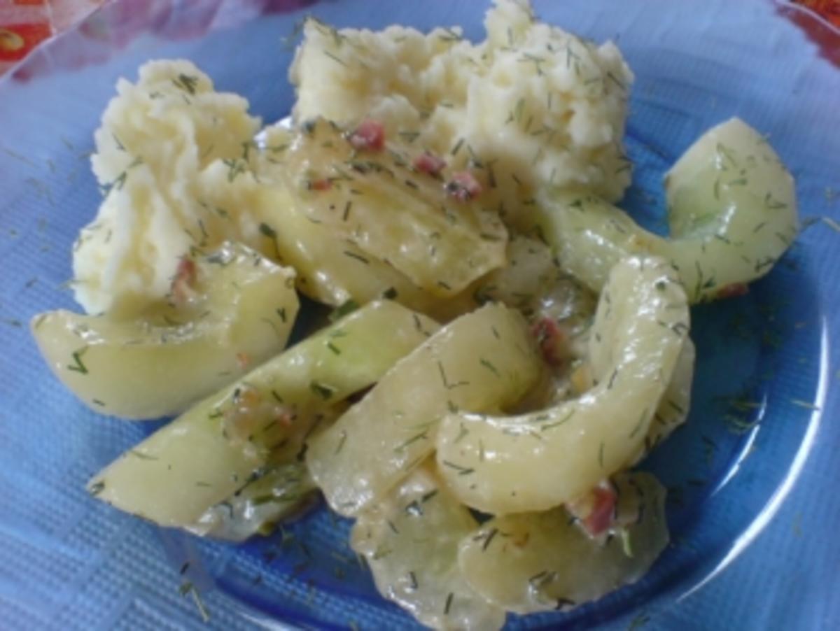 Kartoffelpüree mit Schmorgurken - Rezept