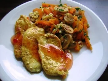 Rezept: Putenschnitzel mit bunten Nudeln Putenschnitzel mit bunten Nudeln - Rezept