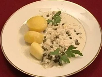 Seezunge mit Kapern, Calvados, Sahne und Kartoffeln (Egon Wellenbrink) - Rezept