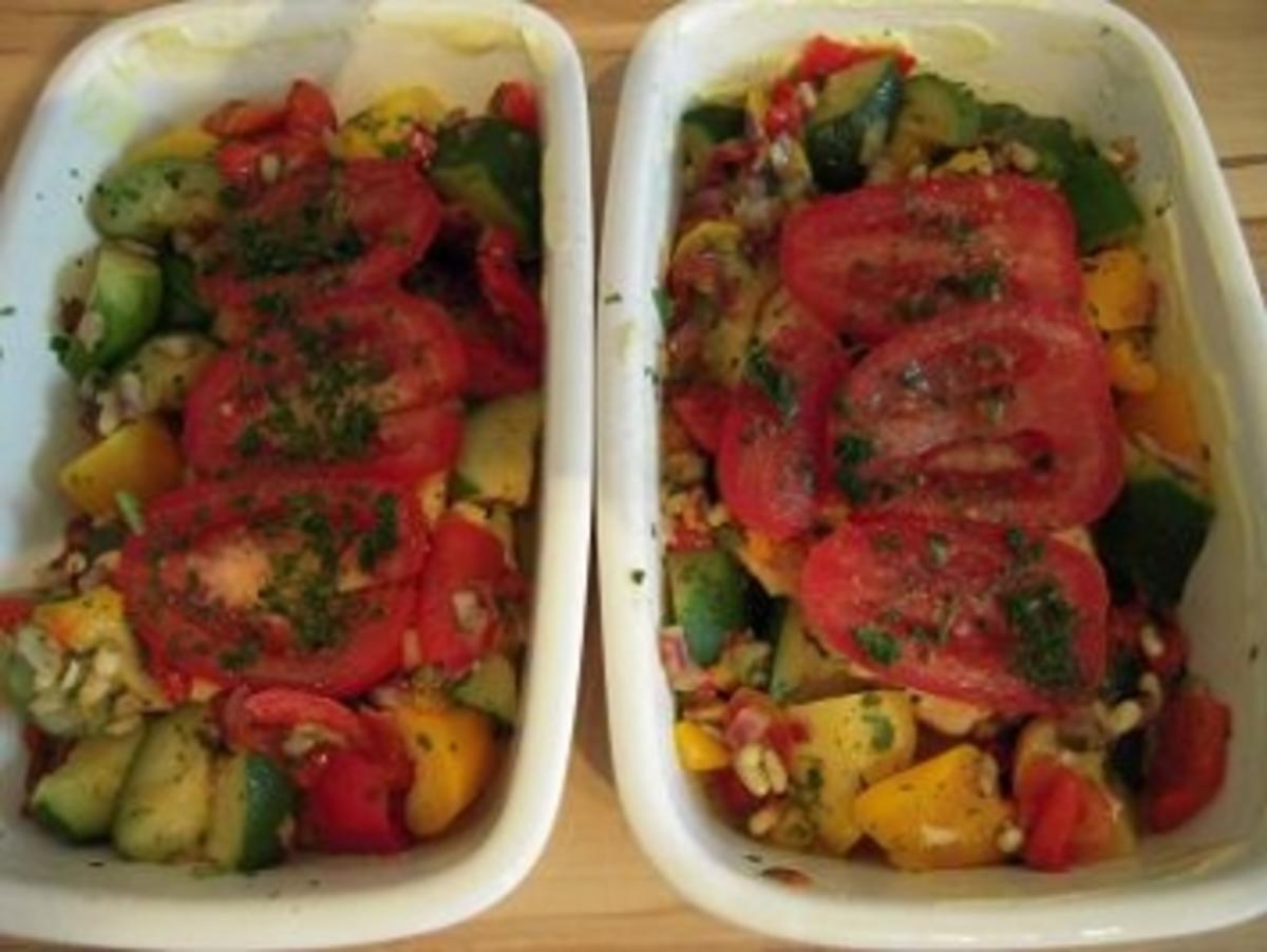 Putensteaks an mediterranem Gemüse mit Mozzarella überbacken - Rezept - Bild Nr. 4