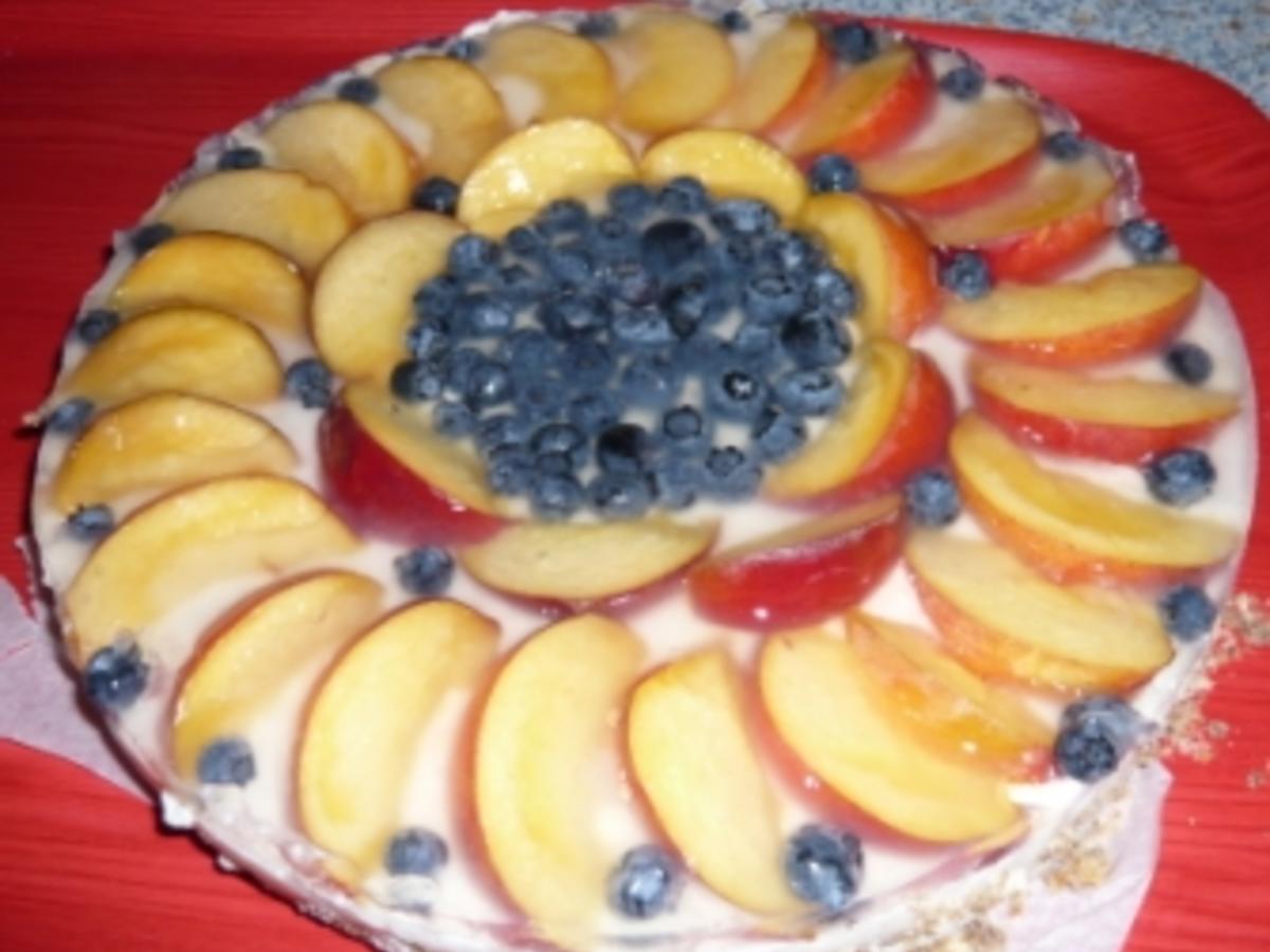 Pfirsich Heidelbeer Quark Torte - einfach - von Kochmomo