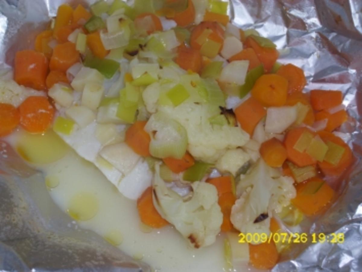Fisch:  Zanderfilet in der Folie mit Gemüse und Zitronenrisotto - Rezept - Bild Nr. 2